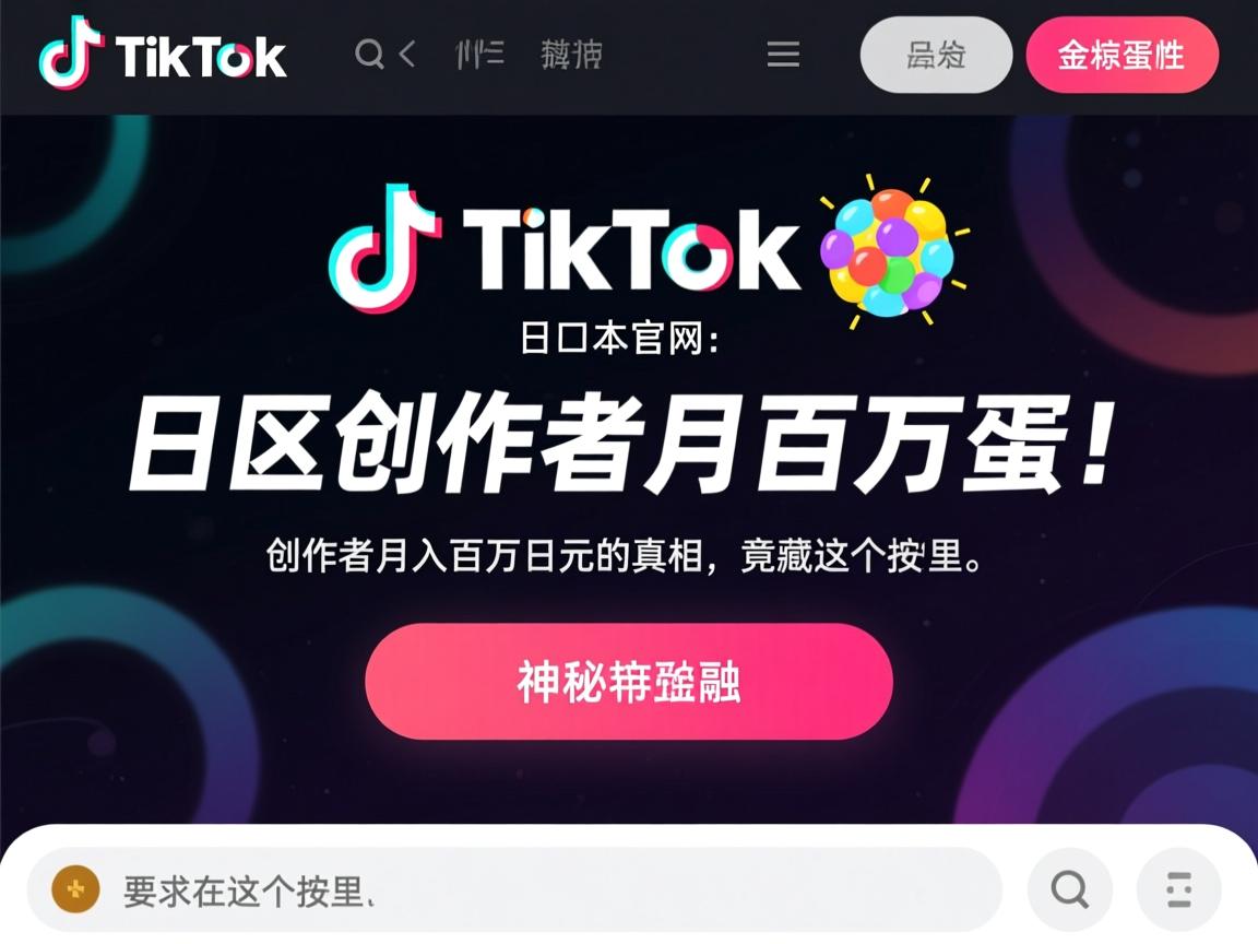 TikTok日本官网入口惊现神秘彩蛋!日区创作者月入百万日元的真相,竟藏在这个按钮里.