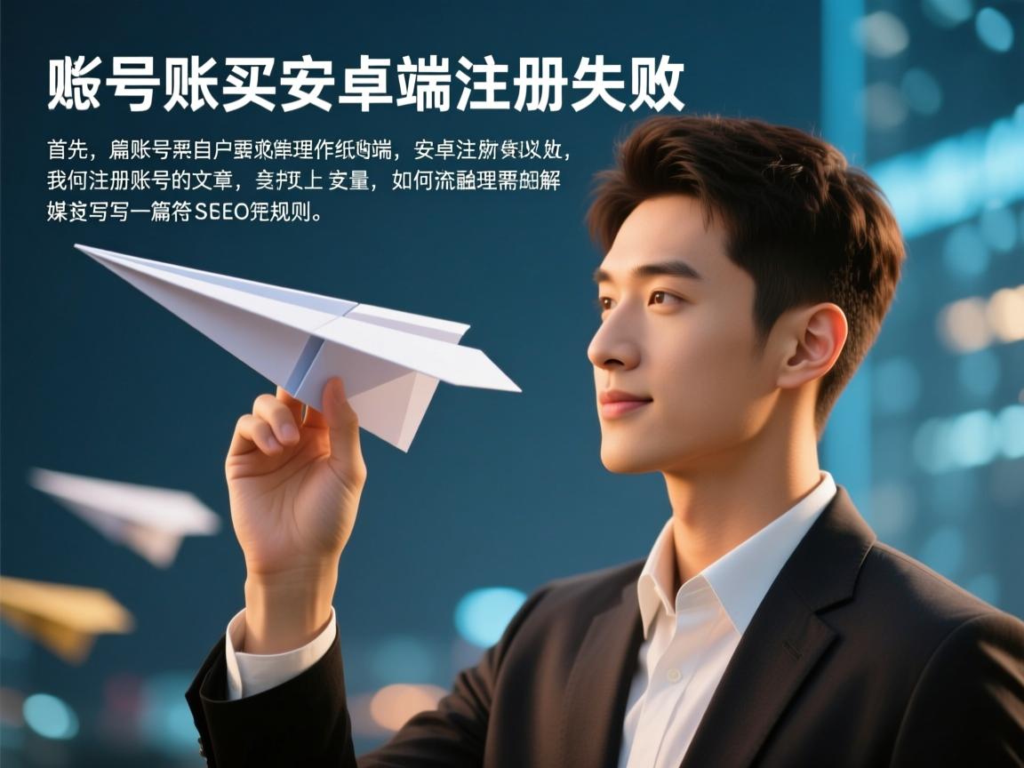嗯，用户给了一个任务，让我帮他写一篇关于纸飞机账号购买安卓端注册失败以及如何注册账号的文章。首先，我需要理解用户的需求。他可能是一个自媒体作者，想要写一篇符合SEO规则的文章，吸引更多的流量