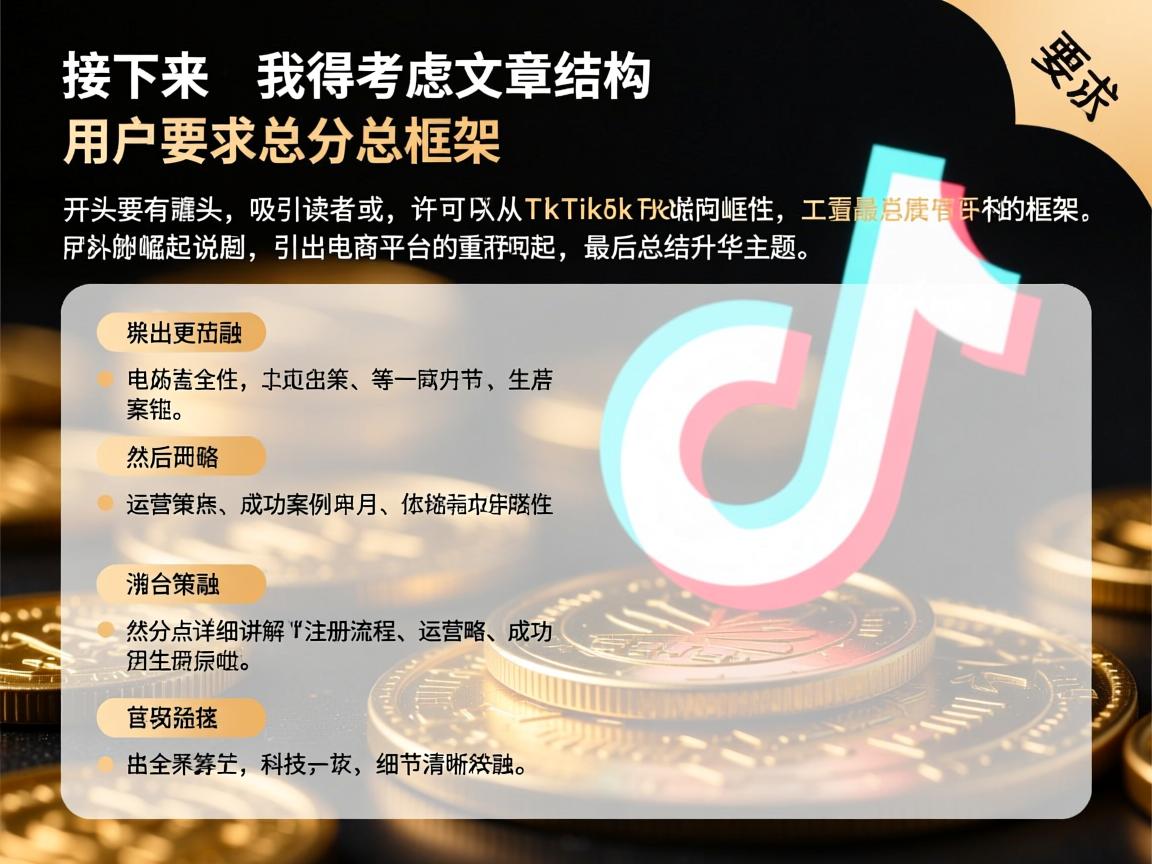 接下来，我得考虑文章的结构。用户要求总分总框架，开头要有噱头，吸引读者。或许可以从TikTok的崛起说起，引出电商平台的重要性。然后分点详细讲解注册流程、运营策略、成功案例等，最后总结升华主题