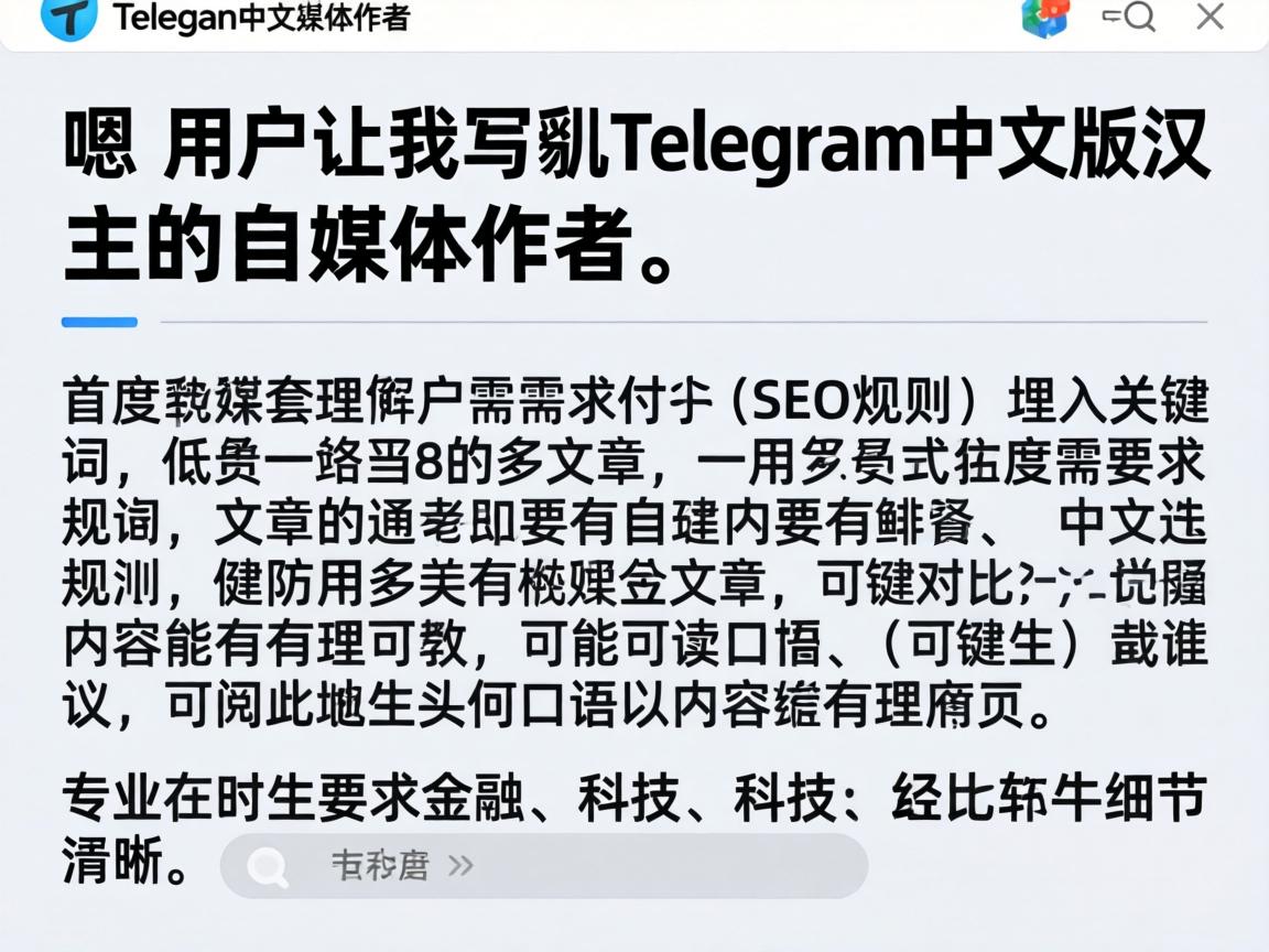 嗯,用户让我写一个关于Telegram中文版汉化的文章。首先,我需要理解用户的需求。用户是一个自媒体作者,所以文章需要符合SEO规则,埋入关键词,同时内容要有理有据,可读性强,口语化但专业