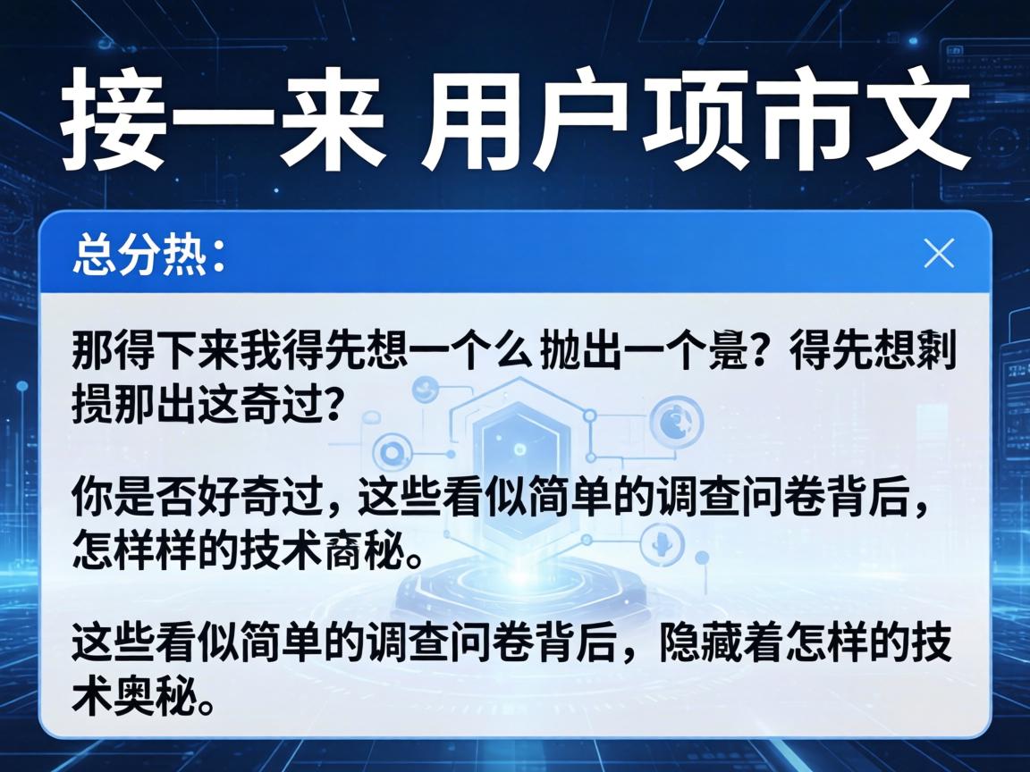 接下来，用户要求文章结构是总分总，开头要有噱头，吸引读者。我得先想一个引人入胜的开头，可能抛出一个疑问，比如你是否好奇过，那些看似简单的调查问卷背后，隐藏着怎样的技术奥秘？这样能引起读者的兴趣