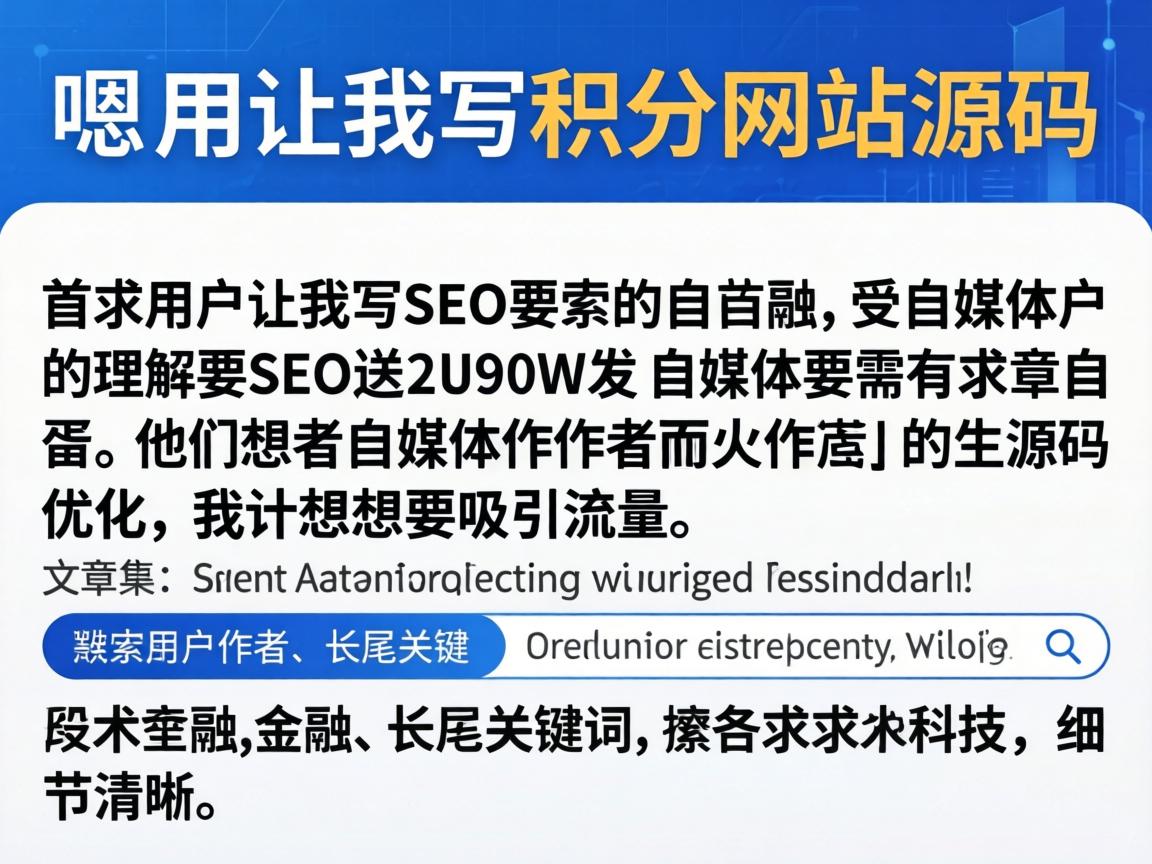 嗯，用户让我写一个关于积分网站源码的文章，标题和内容都要符合SEO要求。首先，我需要理解用户的需求。他们可能是一个自媒体作者，想要吸引流量，所以文章需要优化，包含长尾关键词和搜索下拉词