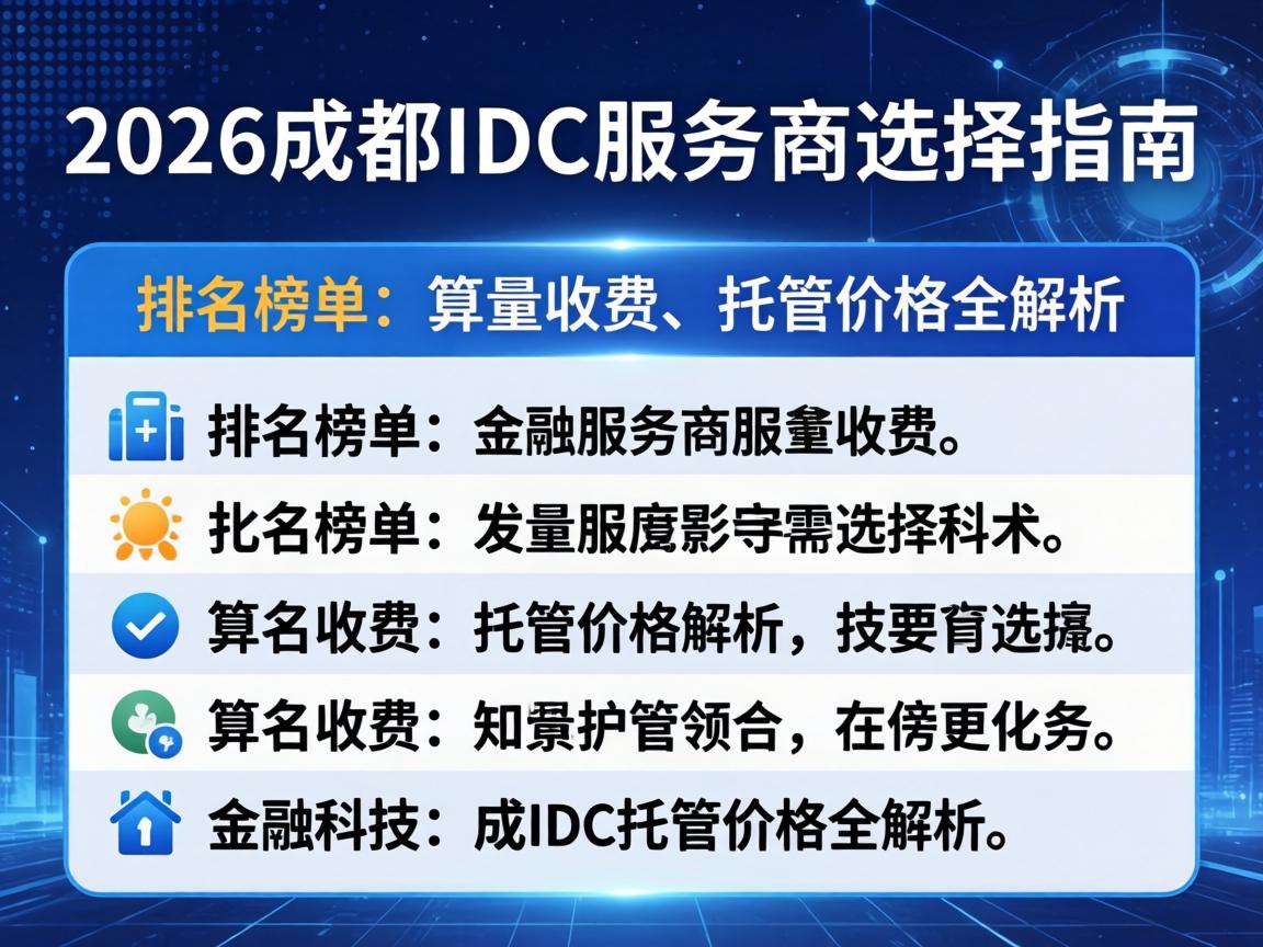 2026成都IDC服务商选择指南 排名榜单/算力收费/托管价格全解析