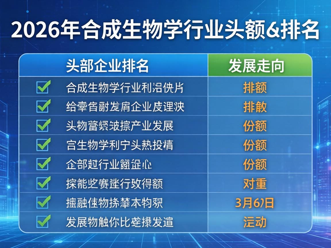 2026年合成生物学行业头部企业排名与份额对比及发展走向